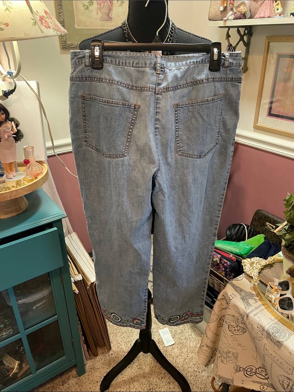 Ruby Rd. Light Blue Cropped Embroidered Hem Jeans - Picture 6 of 10